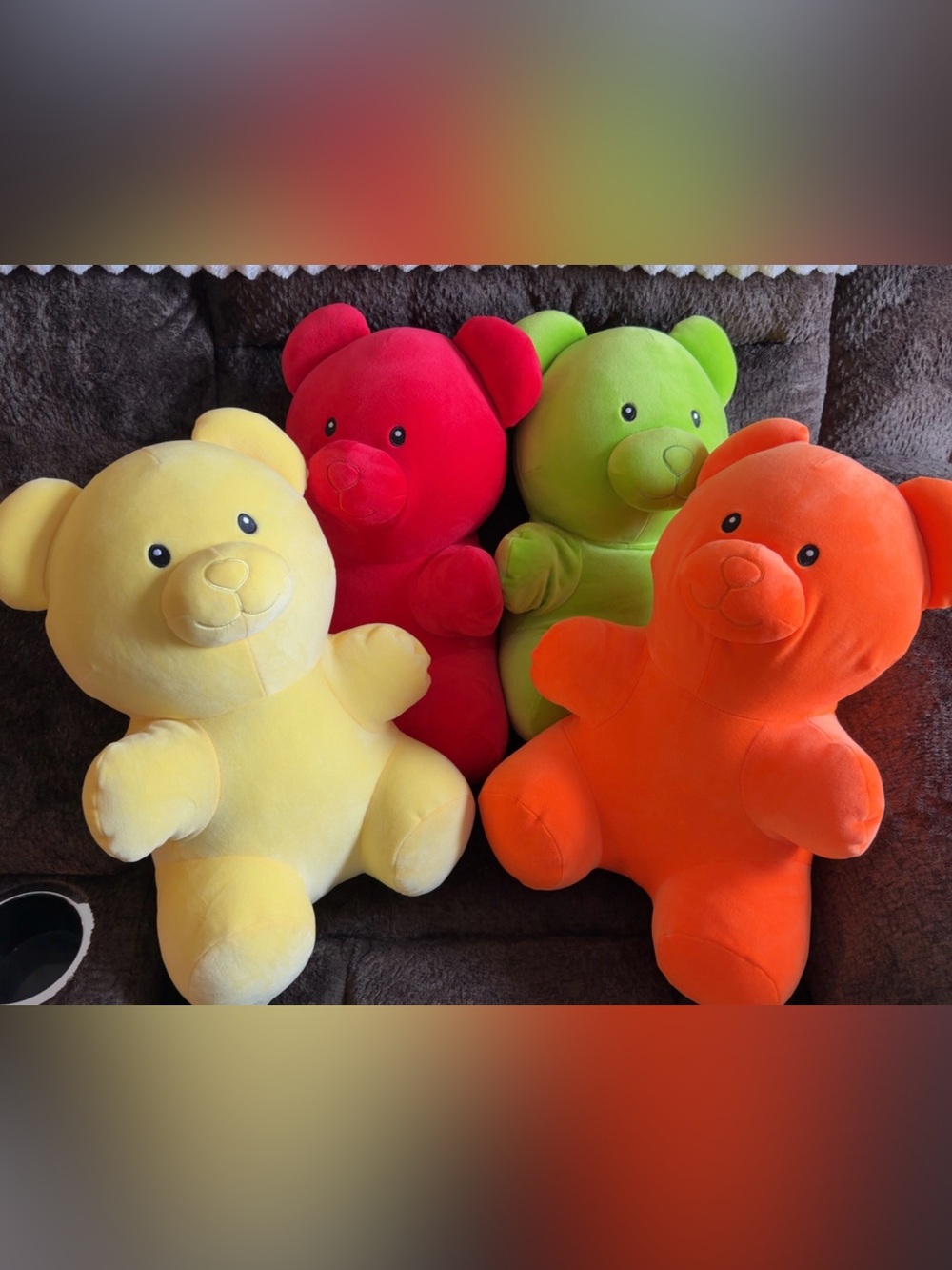 Colorful Plush Bear Toy - Red, Green, Yellow, Orange